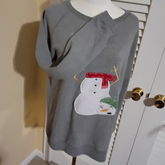 Ugly Christmas Sweatshirt XS Worn out Snowman! Oversized Grey raglan-sleeved - Picture 6 of 12